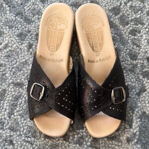 Women's Black Leather Worishofer Slide Mule Wedge Sandals sz 37 7